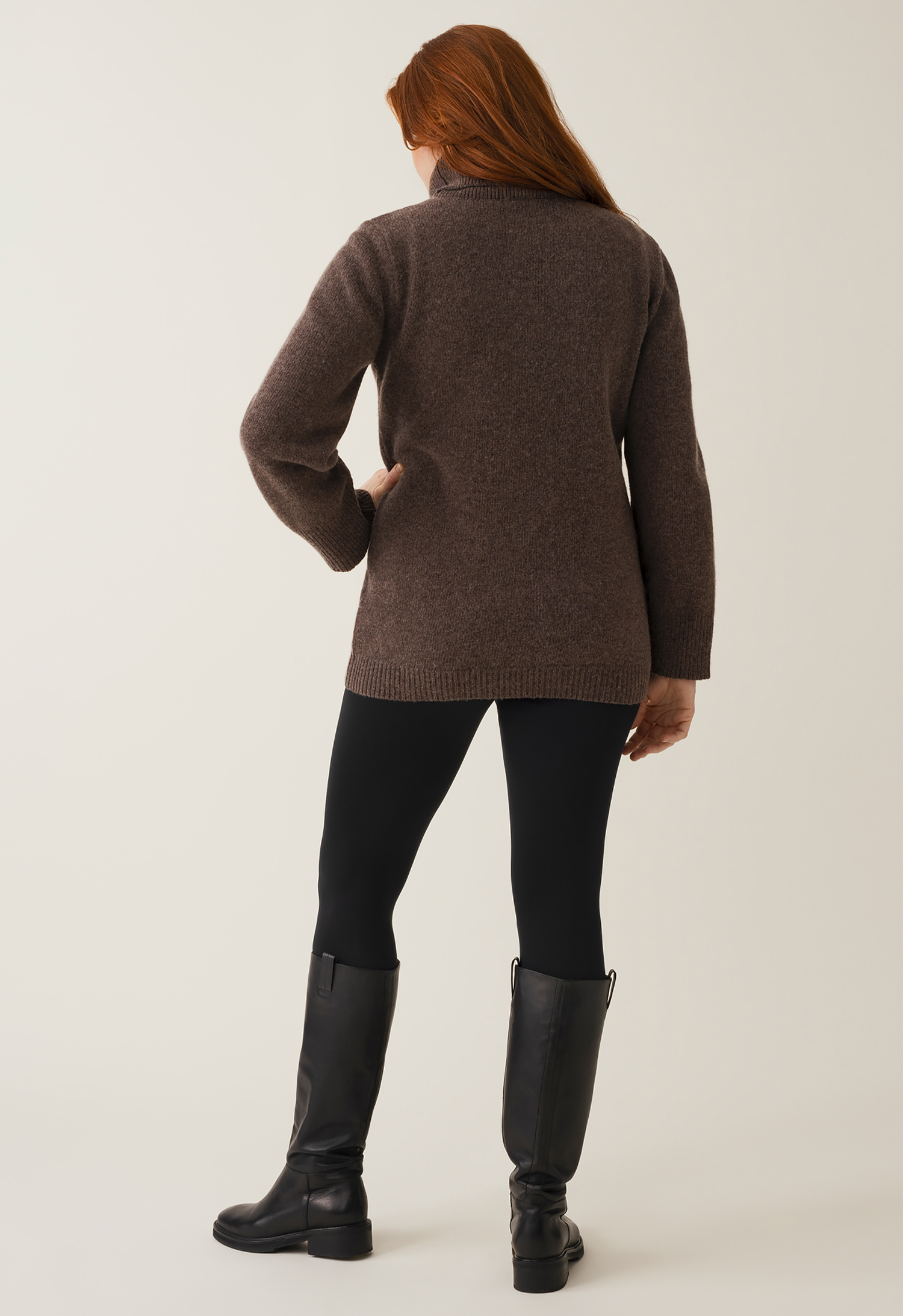 Strikket ammegenser med polokrage - brun-grå melange gallery