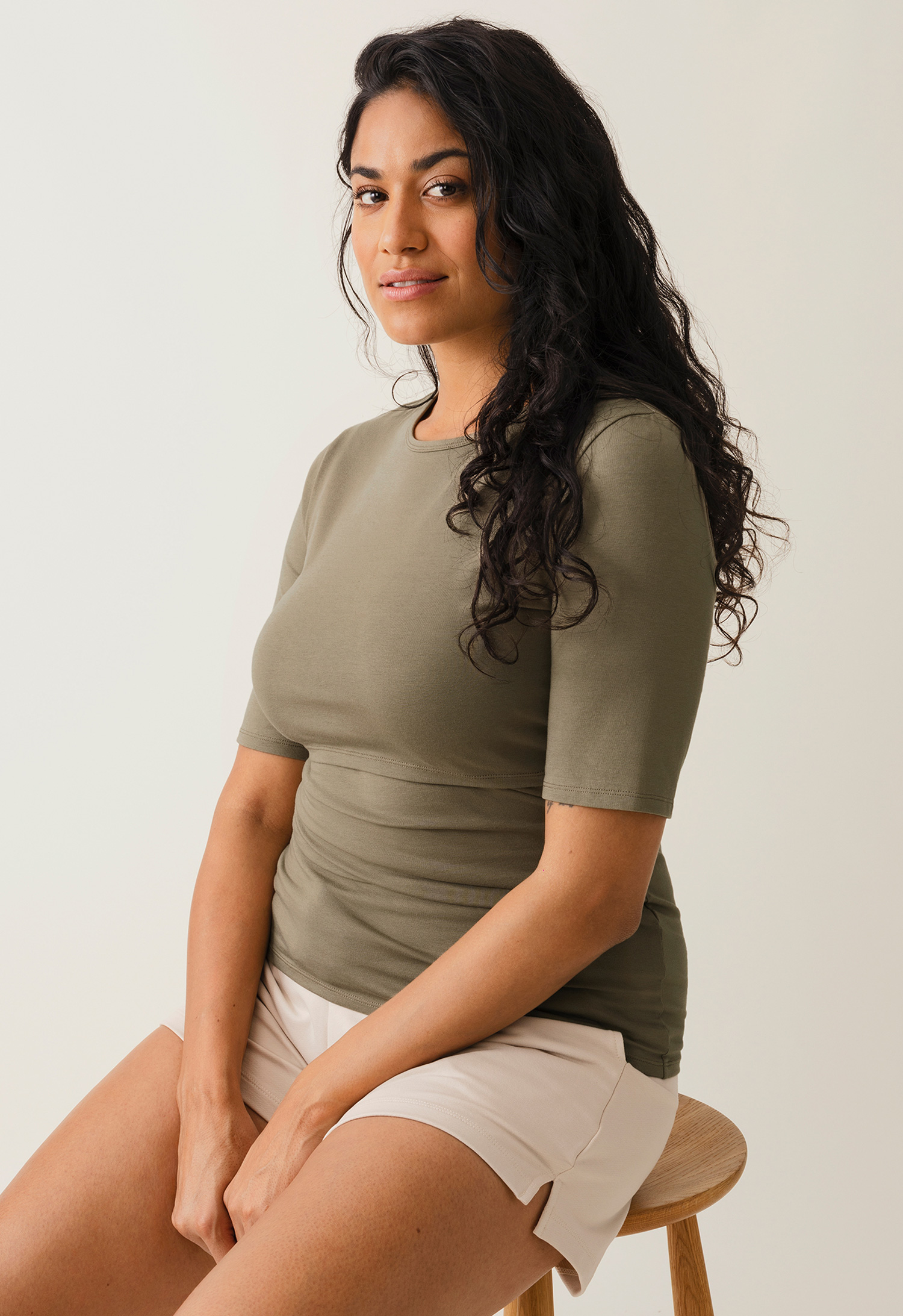 Klassisk 3/4-ermet topp - Grønn khaki