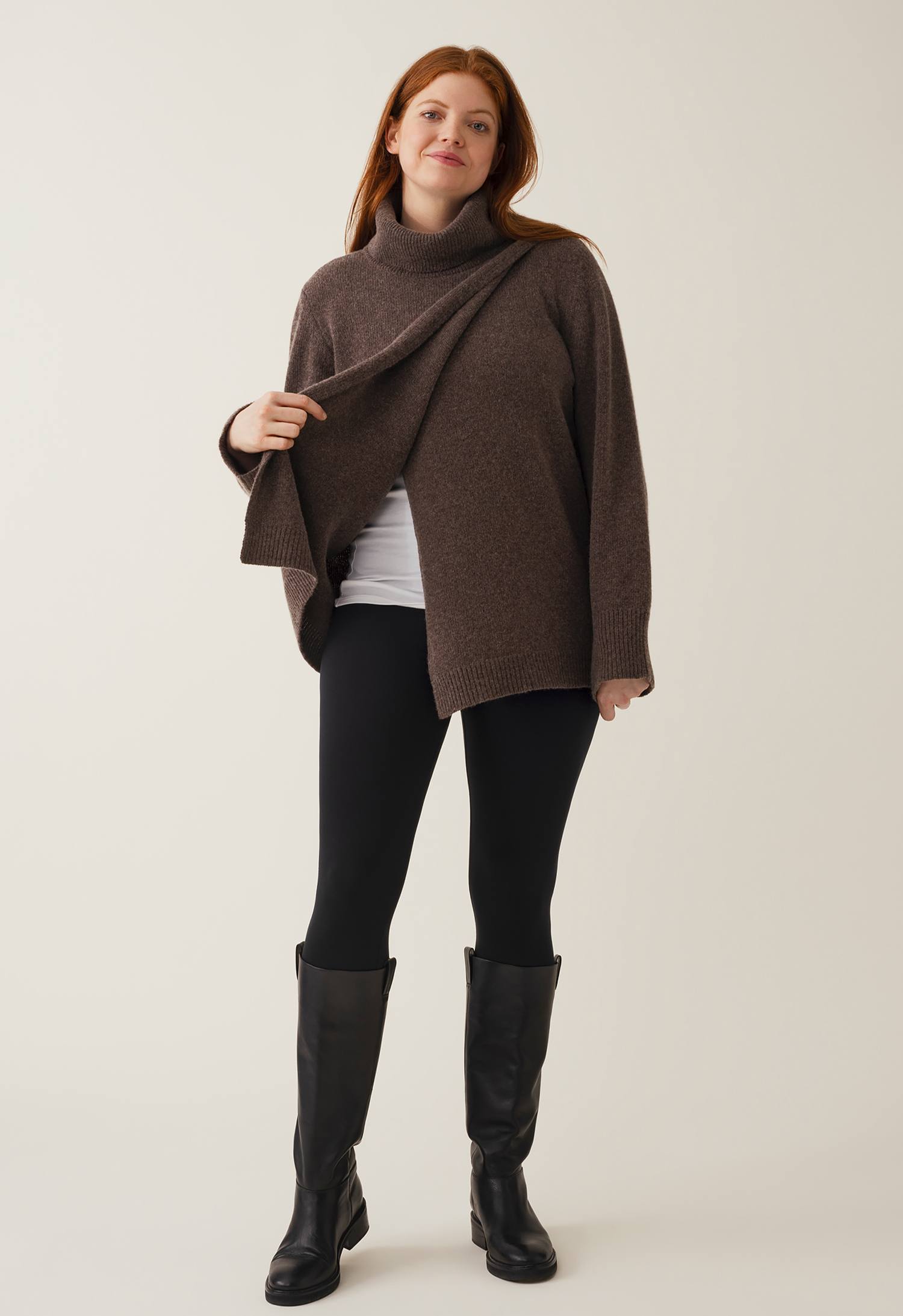 Strikket ammegenser med polokrage - brun-grå melange gallery