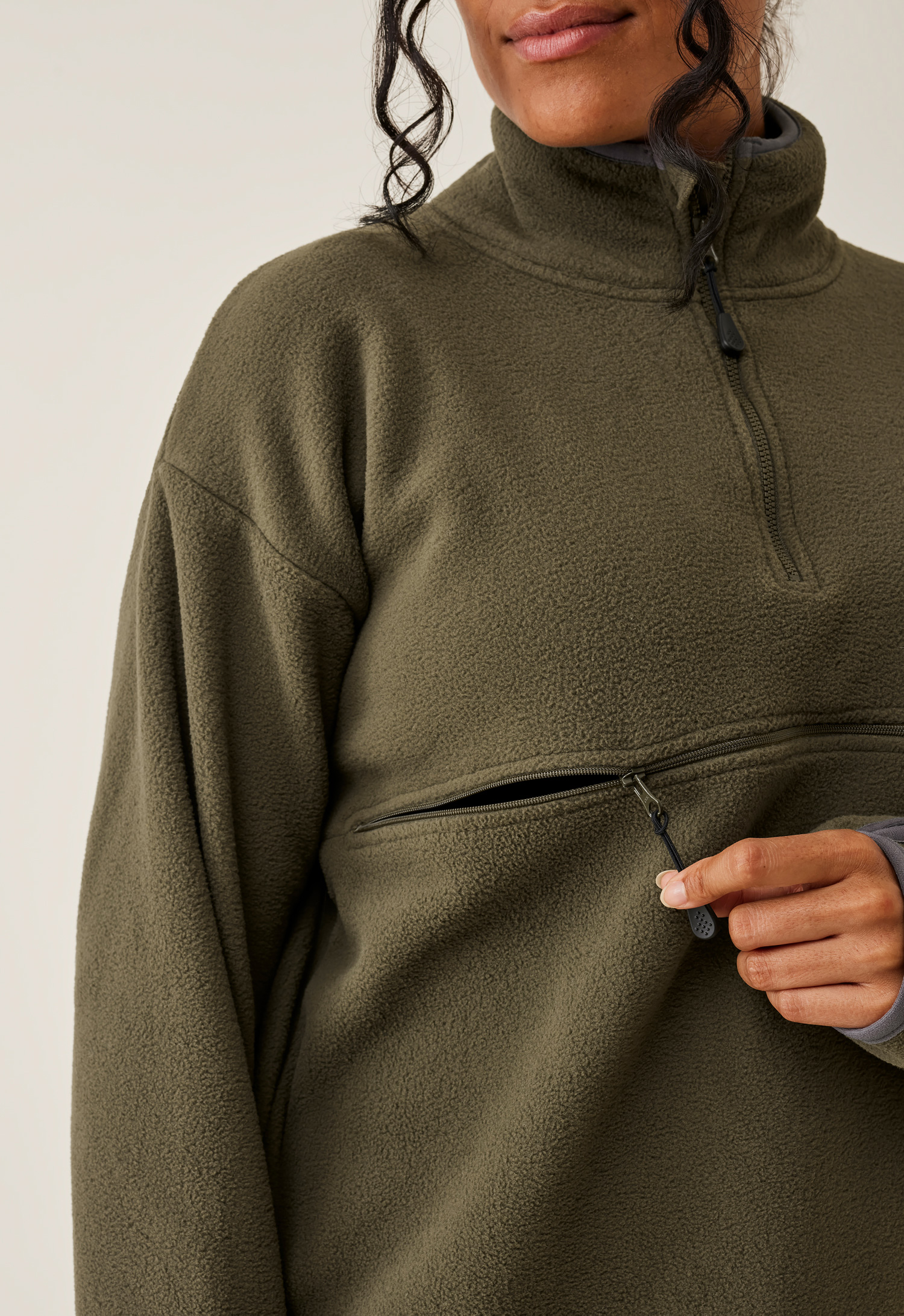 Fleecegenser med ammefunksjon - Olivgrønn gallery