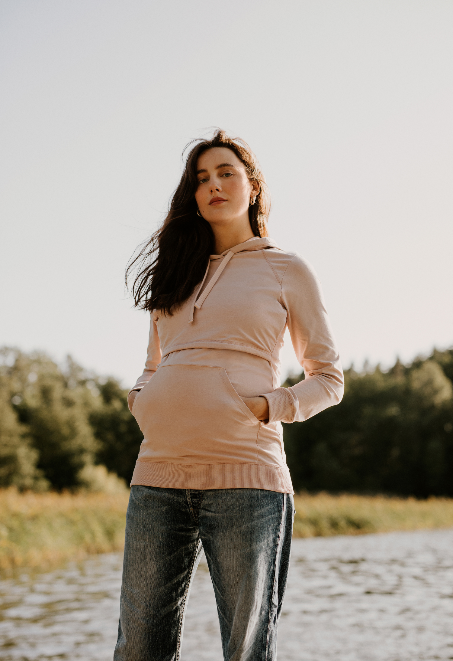 Hettegenser med fleeceforet ammefunksjon - Pebble
