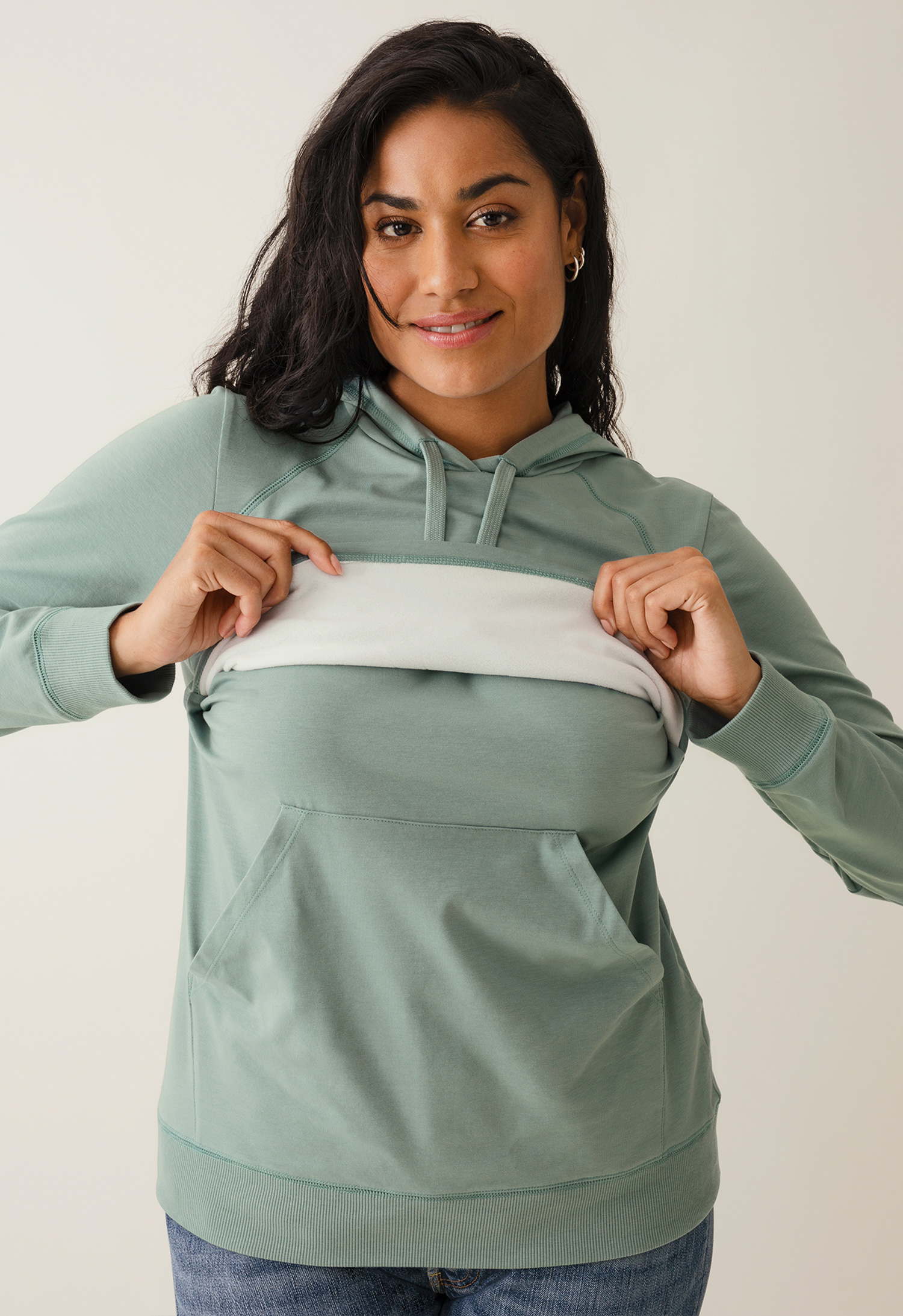 Hettegenser med fleecefôr og ammefunksjon - Mint gallery