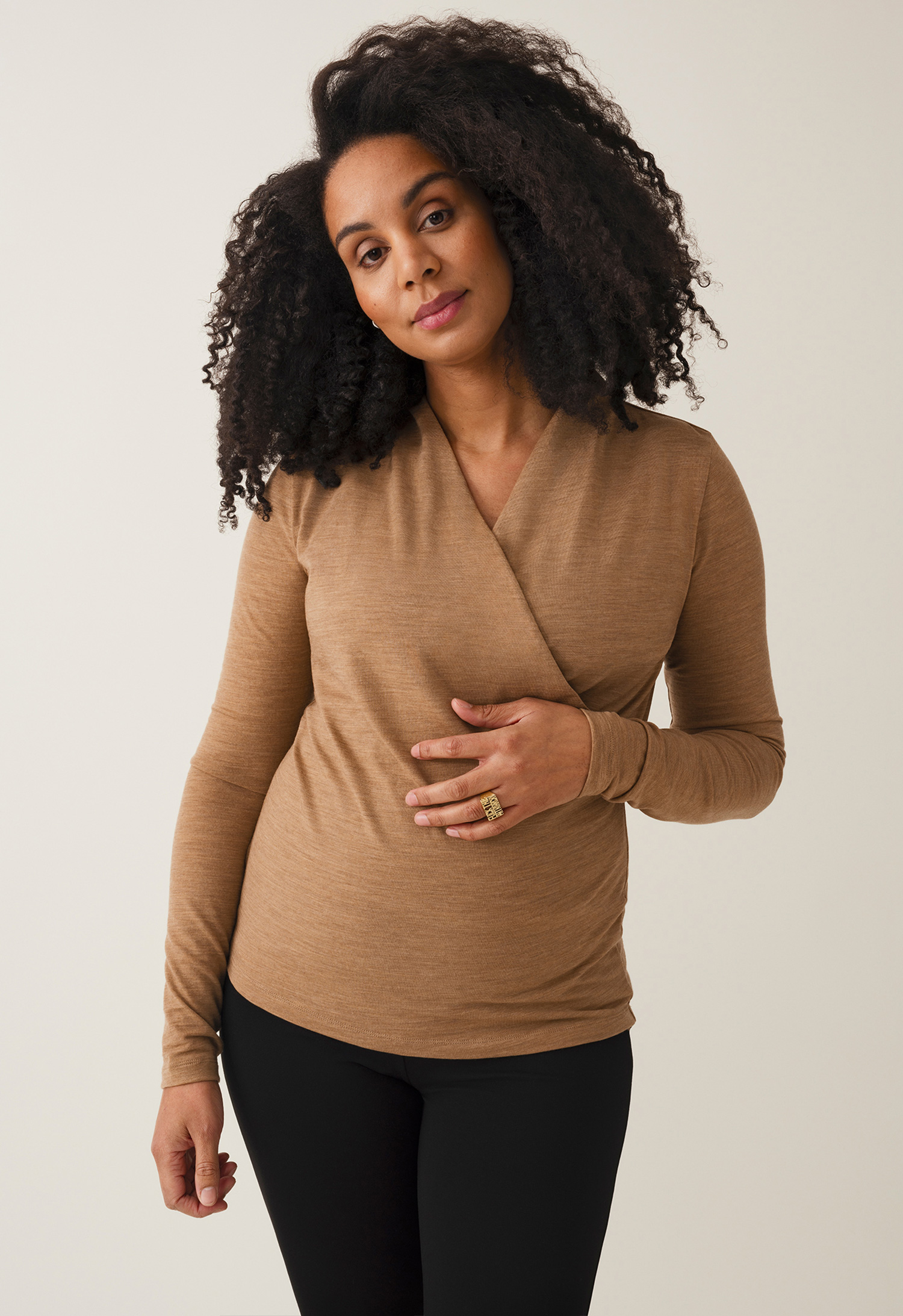 Omslagstopp i merinoull - brun melange gallery