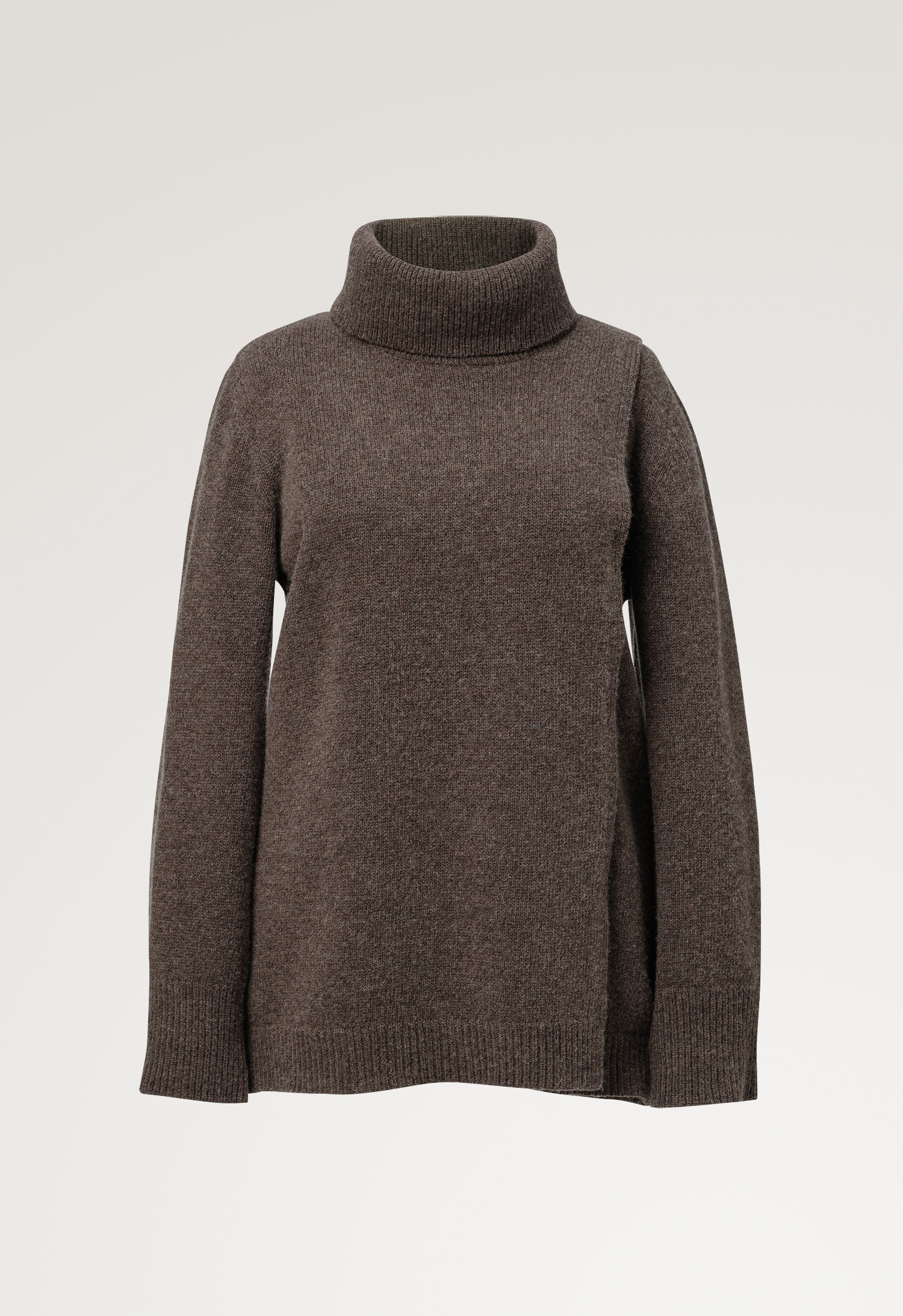 Strikket ammegenser med polokrage - brun-grå melange gallery