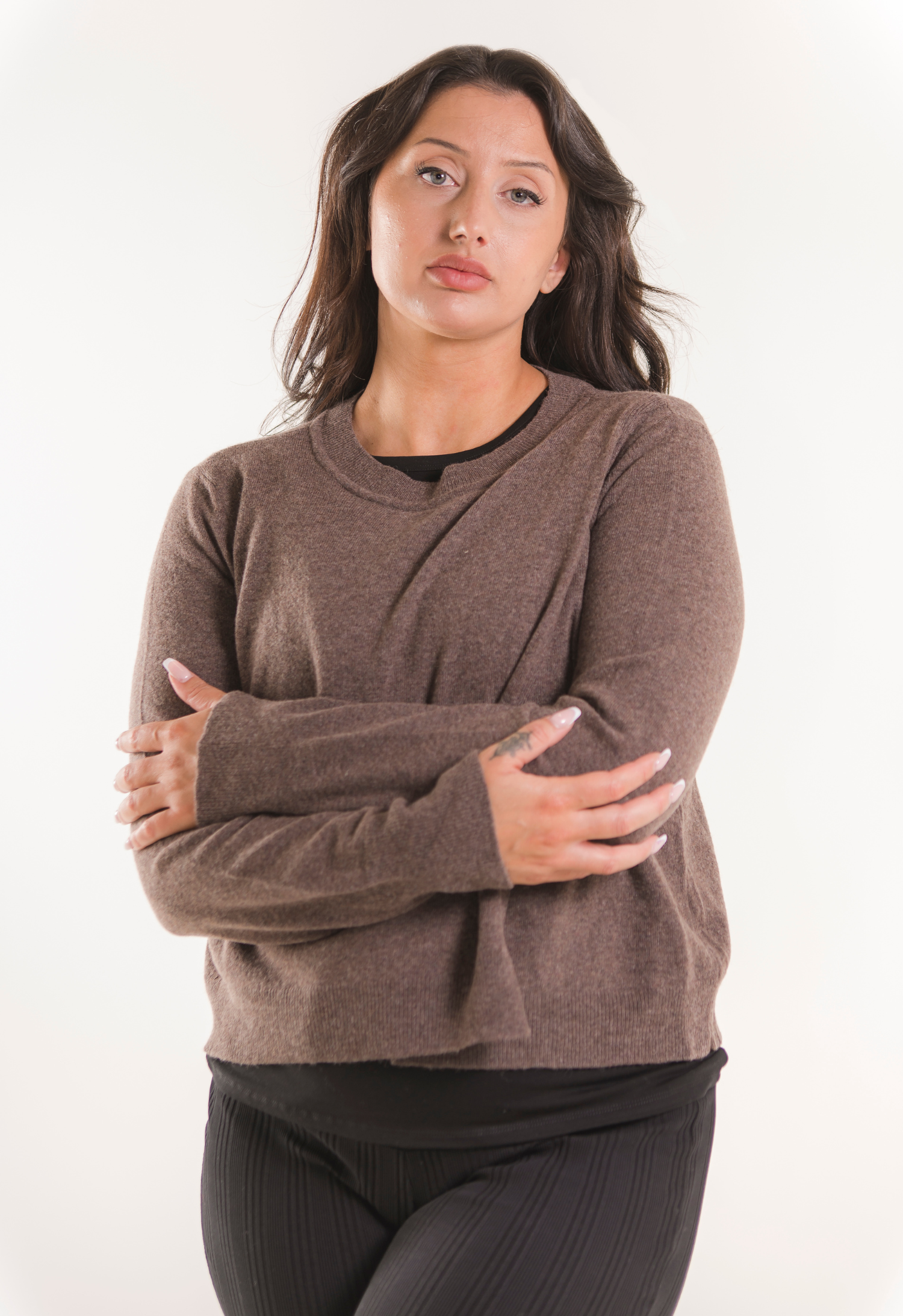 Strikket ammegenser i ull - Brun/grå melange gallery