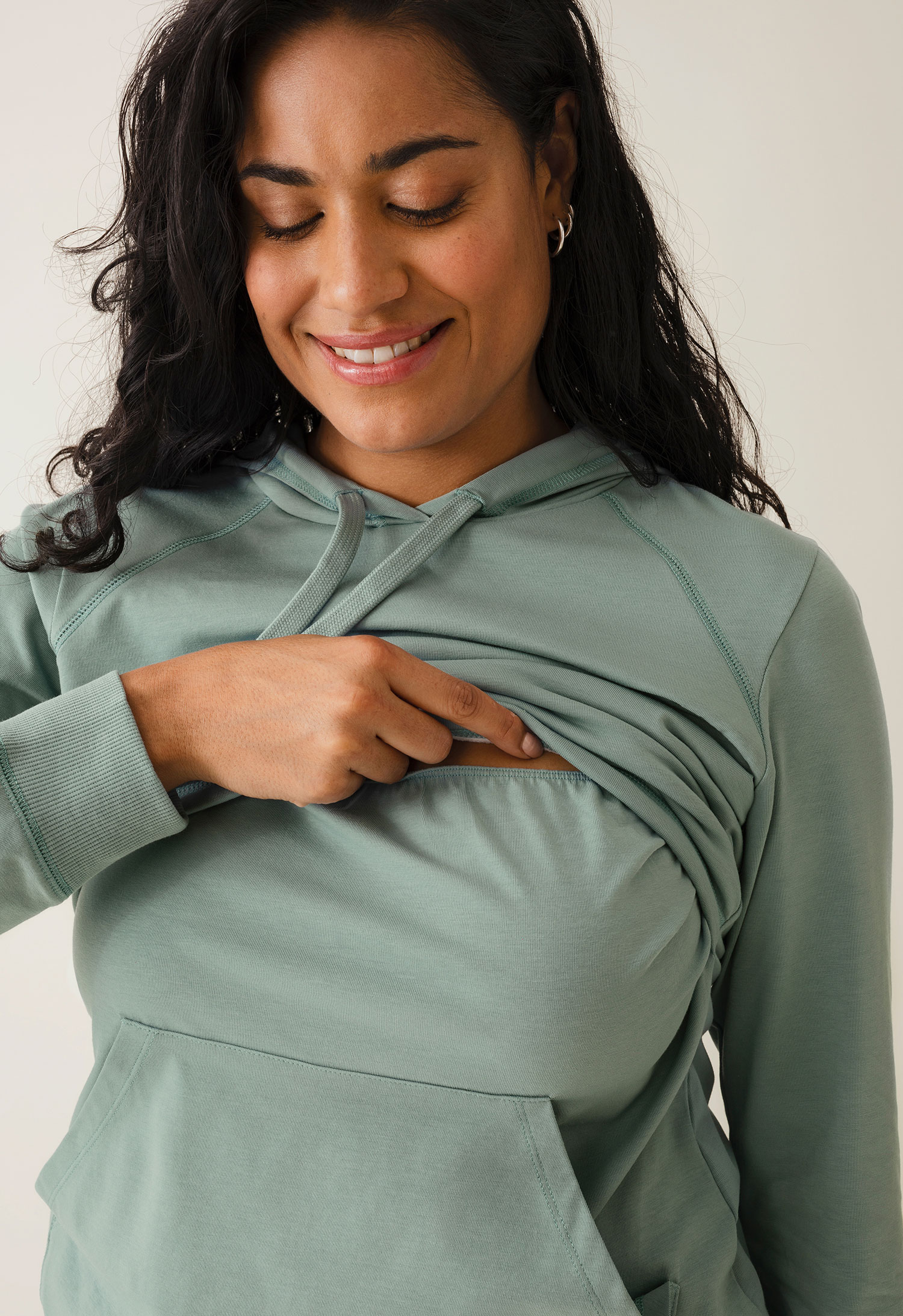 Hettegenser med fleecefôr og ammefunksjon - Mint gallery